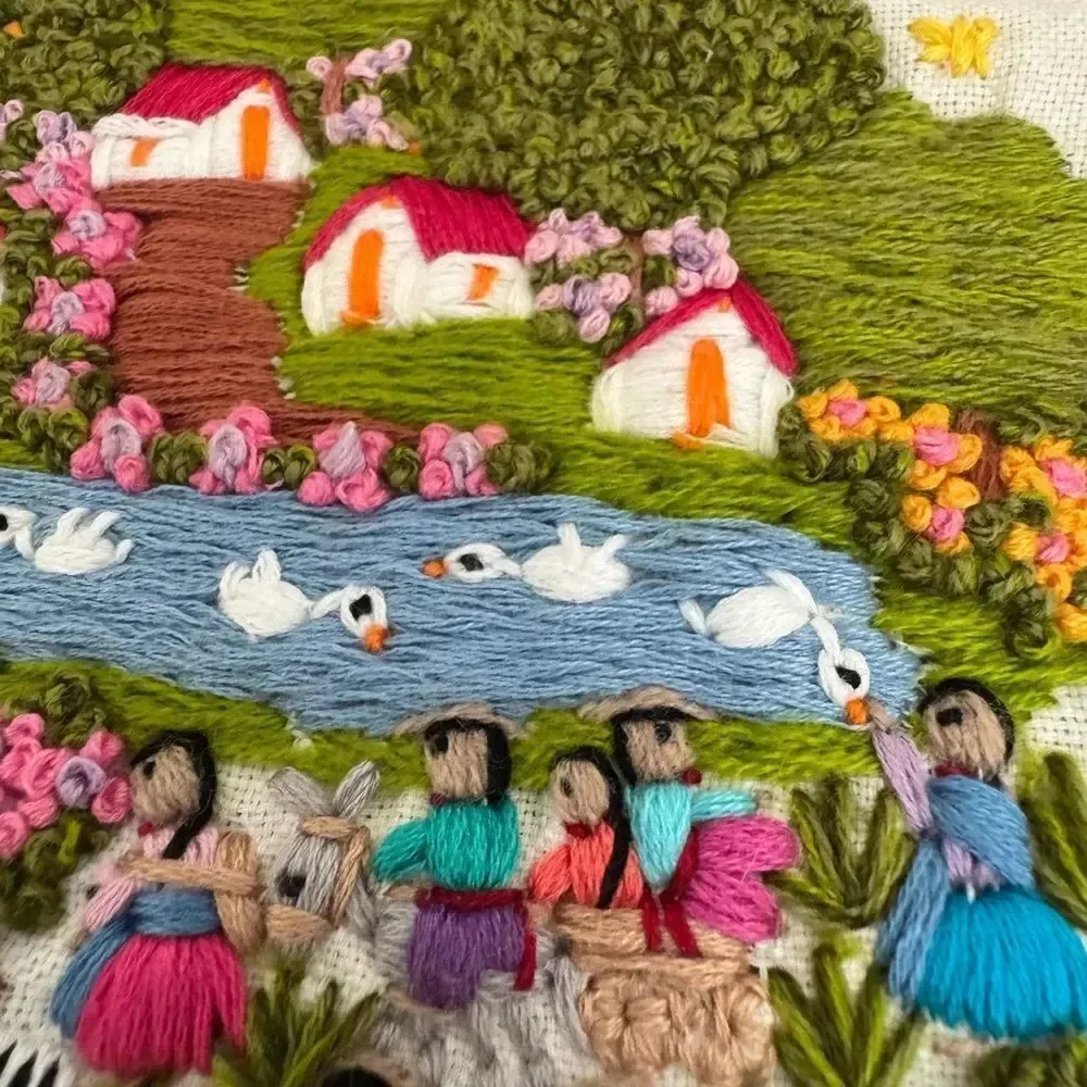 Vintage Embroidered Intricate Threaded Tea Towel